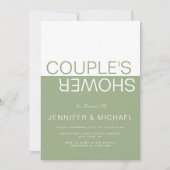 セージグリーンホワイトカラーブロックカップルウェディングシャワー 招待状 (正面)