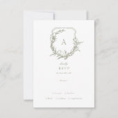 セージグリーンホワイトクラシックヴィンテージフローラクレスト 出欠カード (正面)