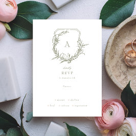 セージグリーンホワイトクラシックヴィンテージフローラクレスト 出欠カード