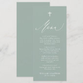 セージグリーンホワイトクロスボーイバプティスメニューカード メニュー (正面/裏面)