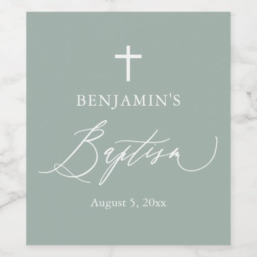 セージグリーンホワイトクロスボーイバプティスワインラベル ワインラベル (シングルラベル)