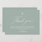 セージグリーンホワイトクロスボーイバプテスマサンキューカード 招待状 (正面/裏面)