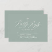 セージグリーンホワイトクロスボーイバプテスマRSVPカード 出欠カード (正面/裏面)