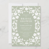 セージグリーンホワイトスタイリッシュフォークフローラブライダルシャワー 招待状 (正面)