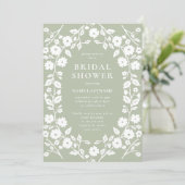 セージグリーンホワイトスタイリッシュフォークフローラブライダルシャワー 招待状 (スタンド正面)