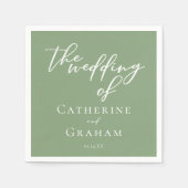 セージグリーンホワイトタイポグラフィミニマル結婚リスト スタンダードカクテルナプキン (正面)