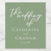 セージグリーンホワイトタイポグラフィミニマル結婚リスト ワインラベル (シングルラベル)