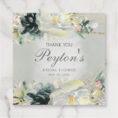 セージグリーンホワイトフローラグリッターブライダルシャワー フェイバータグ (裏面)