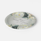セージグリーンホワイトフローラグリッターブライダルシャワー ペーパープレート (アングル)