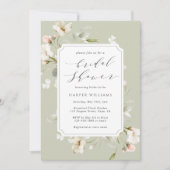 セージグリーンホワイトフローラブライダルシャワー 招待状 (正面)