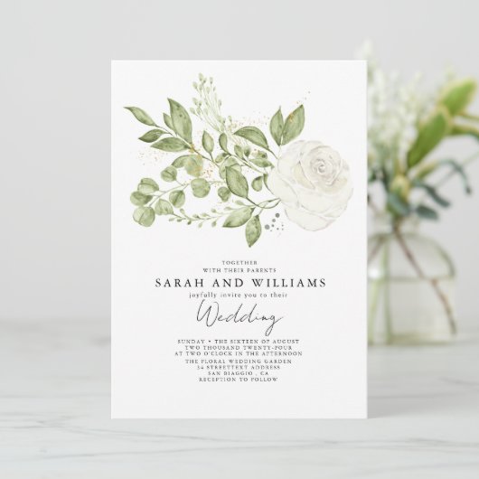 セージグリーンホワイトフローラボホ結婚ズ 招待状 (スタンド正面)
