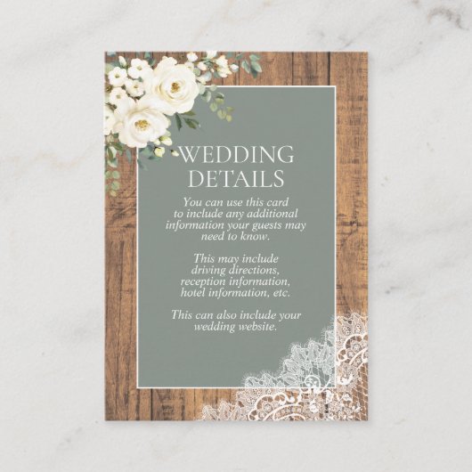 セージグリーンホワイトフローラレースウッド詳細 エンクロージャーカード (正面)