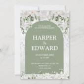 セージグリーンホワイトフローラ結婚式招待状 招待状 (正面)