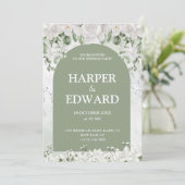 セージグリーンホワイトフローラ結婚式招待状 招待状 (スタンド正面)