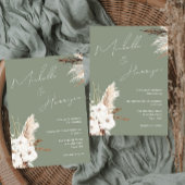 セージグリーンホワイトボホモダンフローラ結婚ズ 招待状