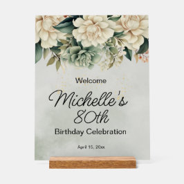 セージグリーンホワイトローズ80誕生日 アクリルサイン