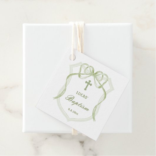 セージグリーンボウクレストバプテスマメッセージカード フェイバータグ (インサイチュ)