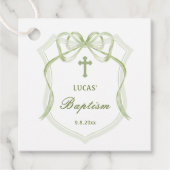 セージグリーンボウクレストバプテスマメッセージカード フェイバータグ (正面)