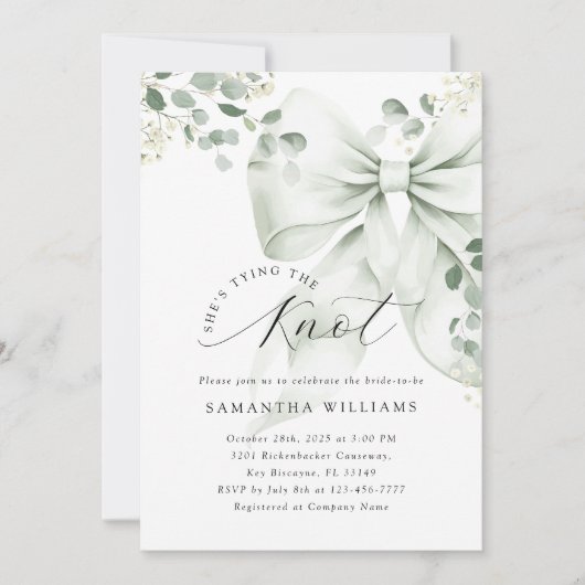 セージグリーンボウグリーナリーブライダルシャワー 招待状 (正面)