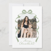 セージグリーンボウ写真メリークリスマスアーチ シーズンカード (正面)