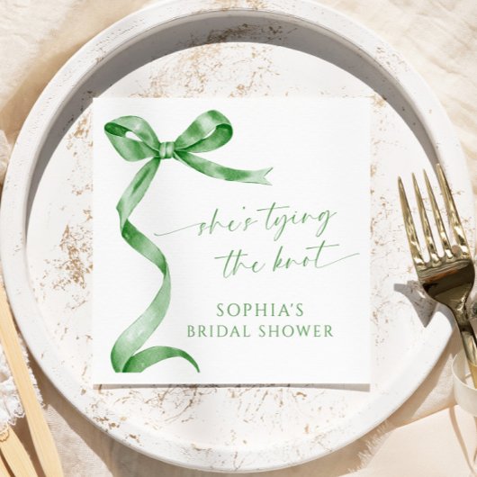 セージグリーンボウ彼女は結び目ブライダルシャワー スタンダードカクテルナプキン