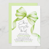 セージグリーンボウ結び目ブライダルシャワー 招待状 (正面/裏面)