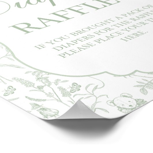 セージグリーンボウ赤ちゃんシャワー男の子おむつサイン ポスター (角)