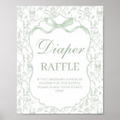 セージグリーンボウ赤ちゃんシャワー男の子おむつサイン ポスター (正面)