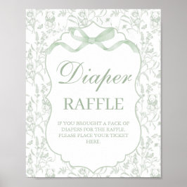 セージグリーンボウ赤ちゃんシャワー男の子おむつサイン ポスター