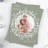セージグリーンボエレガントーホワイルドフラワークリスマス シーズンカード