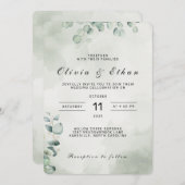 セージグリーンボタニカルウォーター結婚式招待状 招待状 (正面/裏面)