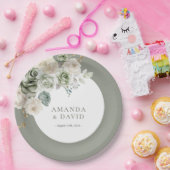 セージグリーンボタニカルエレガントな結婚式 ペーパープレート (パーティー)