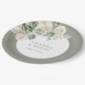 セージグリーンボタニカルエレガントな結婚式 ペーパープレート (アングル)