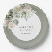 セージグリーンボタニカルエレガントな結婚式 ペーパープレート (正面)