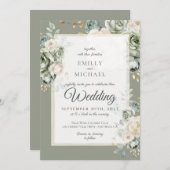 セージグリーンボタニカルエレガントウェディング招待状 招待状 (正面/裏面)