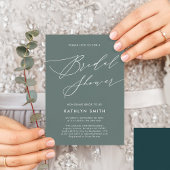 セージグリーンボタニカルエレガントスクリプトブライダルシャワー 招待状