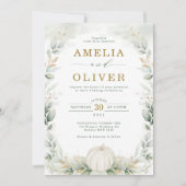 セージグリーンボタニカルカボチャ結婚ユーカリ 招待状 (正面)