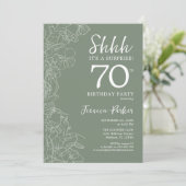 セージグリーンボタニカルサプライズ70誕生日 招待状 (スタンド正面)