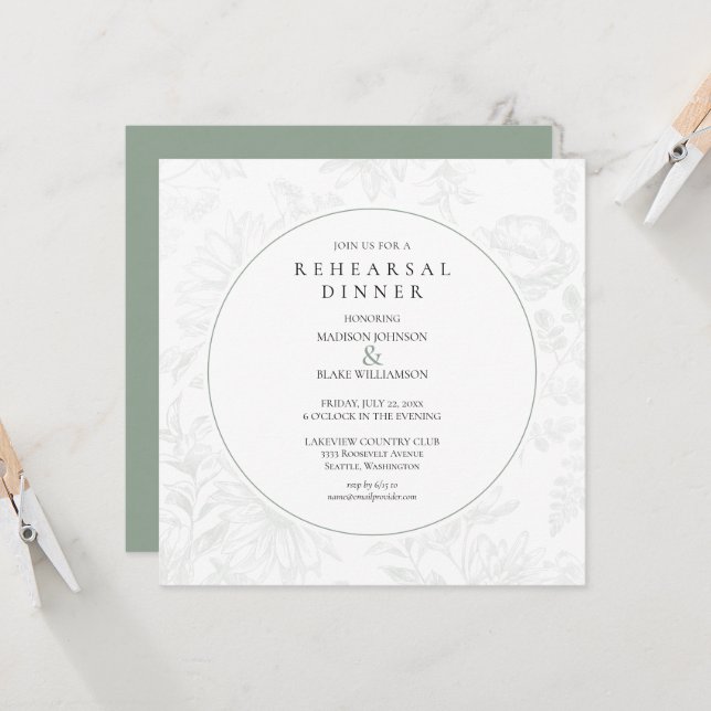 セージグリーンボタニカルフローラリハーサルディナー (正面/裏面インサイチュ)