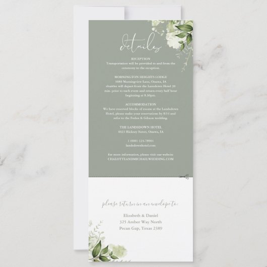 セージグリーンボタニカルフローラ結婚すべて 招待状 (裏面)