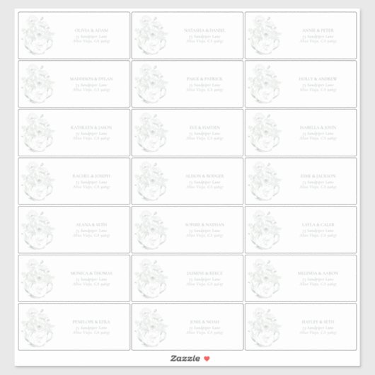 セージグリーンボタニカルブライダルティーゲストアドレス シール (シート)