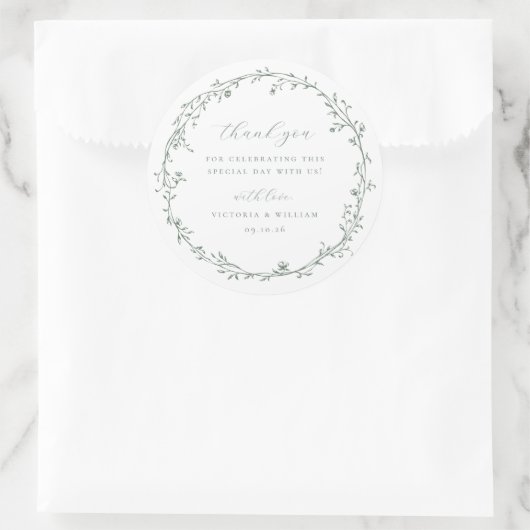 セージグリーンボタニカルリース結婚式の引き出物 ラウンドシール (バッグ)