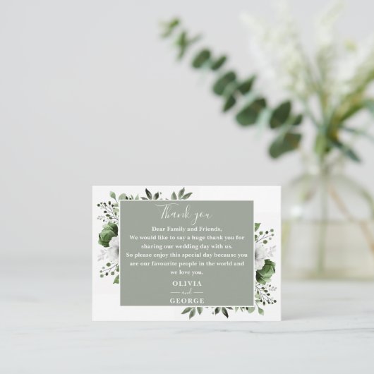 セージグリーンボタニカル結婚フローラサンキュー プレイスカード (スタンド正面)