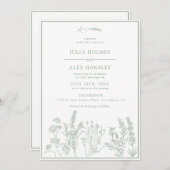セージグリーンボタニカル結婚式招待状 招待状 (正面/裏面)