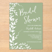 セージグリーンボタニカル離れブライダルシャワー アクリル招待状 (正面)