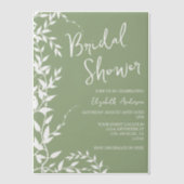 セージグリーンボタニカル離れブライダルシャワー ベラム紙招待状 (正面)