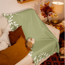 セージグリーンボタニカル離れ フリースブランケット
