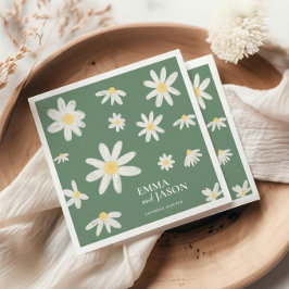 セージグリーンボヘミアンデイジーフラワーナプキンズ スタンダードカクテルナプキン