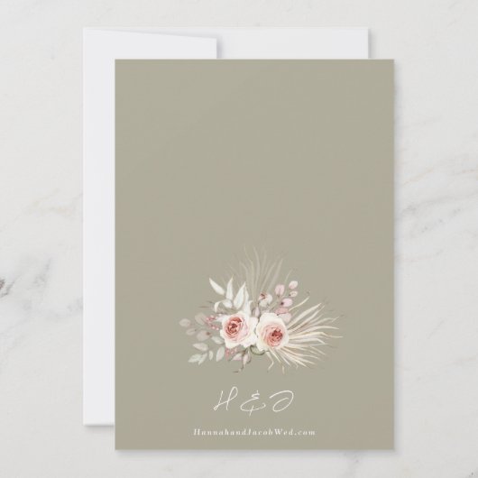 セージグリーンボホシック素朴フローラ結婚ズ 招待状 (裏面)