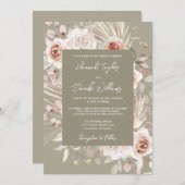 セージグリーンボホシック素朴フローラ結婚ズ 招待状 (正面/裏面)